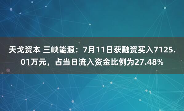 天戈资本 三峡能源：7月11日获融资买入7125.01万元，占当日流入资金比例为27.48%